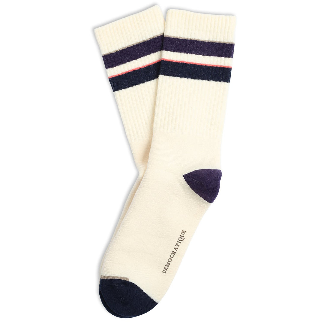 Athletique Classique Stripes+ Organic Cotton Off White / Gribskov Plum / Navy - Democratique Socks
