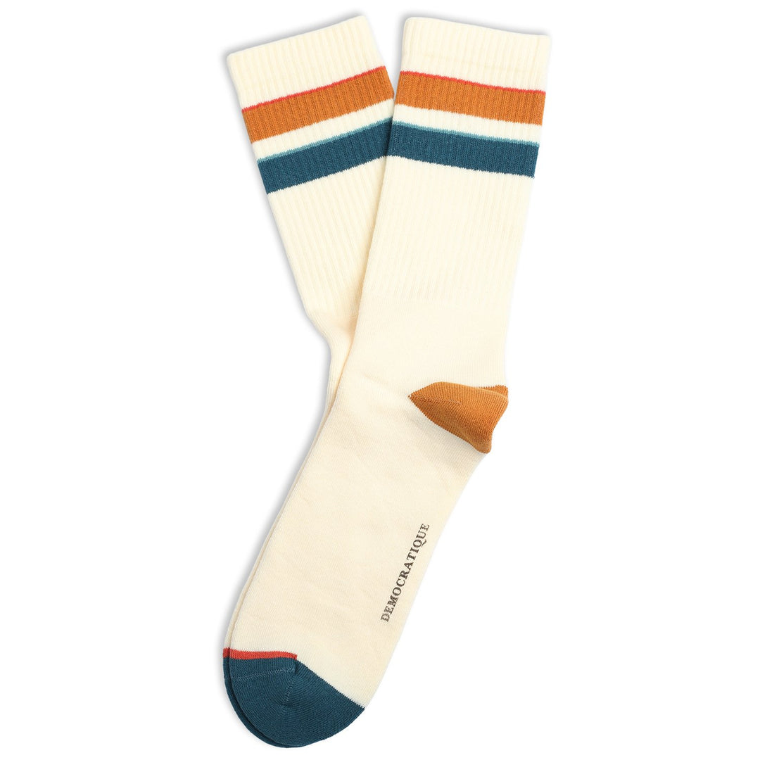 Athletique Classique Stripes Organic Cotton Off White / Honey / Light Rosso / Benzin / irr - Democratique Socks