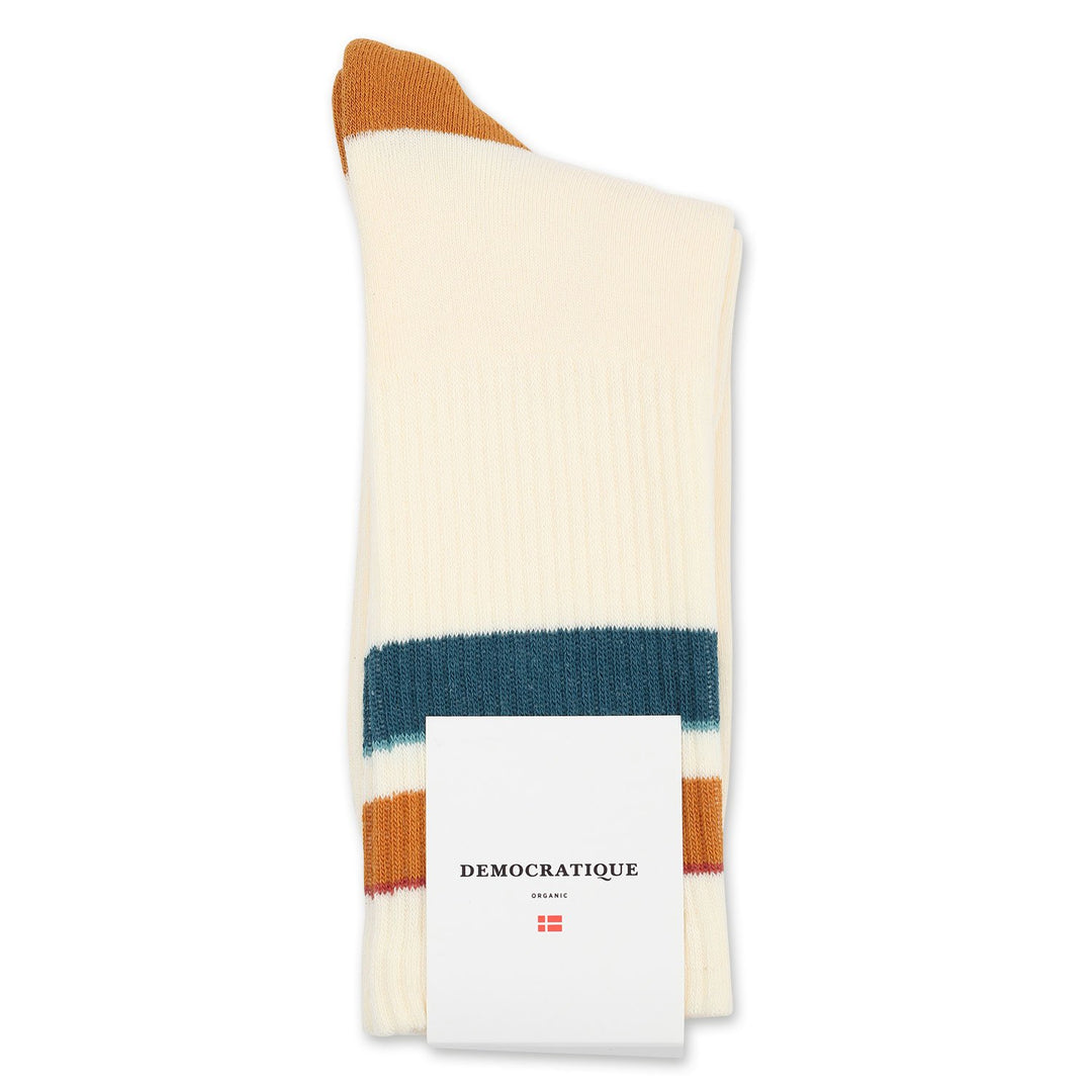 Athletique Classique Stripes Organic Cotton Off White / Honey / Light Rosso / Benzin / irr - Democratique Socks