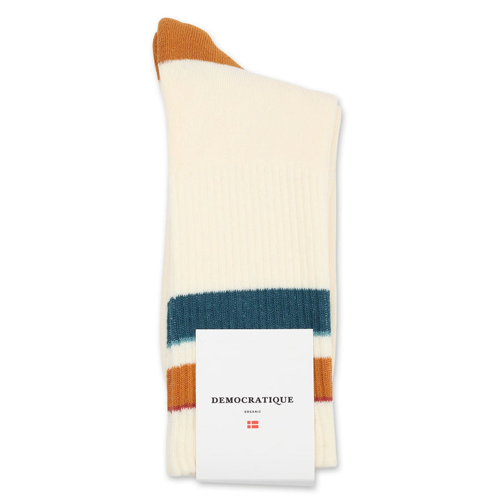 Athletique Classique Stripes Organic Cotton Off White / Honey / Light Rosso / Benzin / irr - Democratique Socks