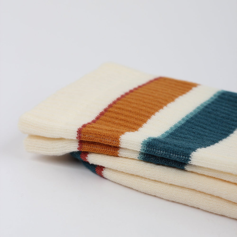 Athletique Classique Stripes Organic Cotton Off White / Honey / Light Rosso / Benzin / irr - Democratique Socks
