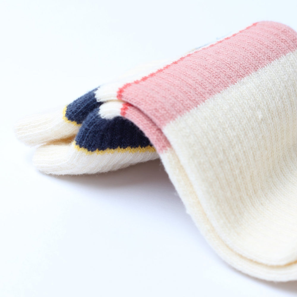 Athletique Classique Stripes+ Organic Cotton Off White / New Blue / Mellow Yellow / Coral Lipstick / Pale Pink - Democratique Socks