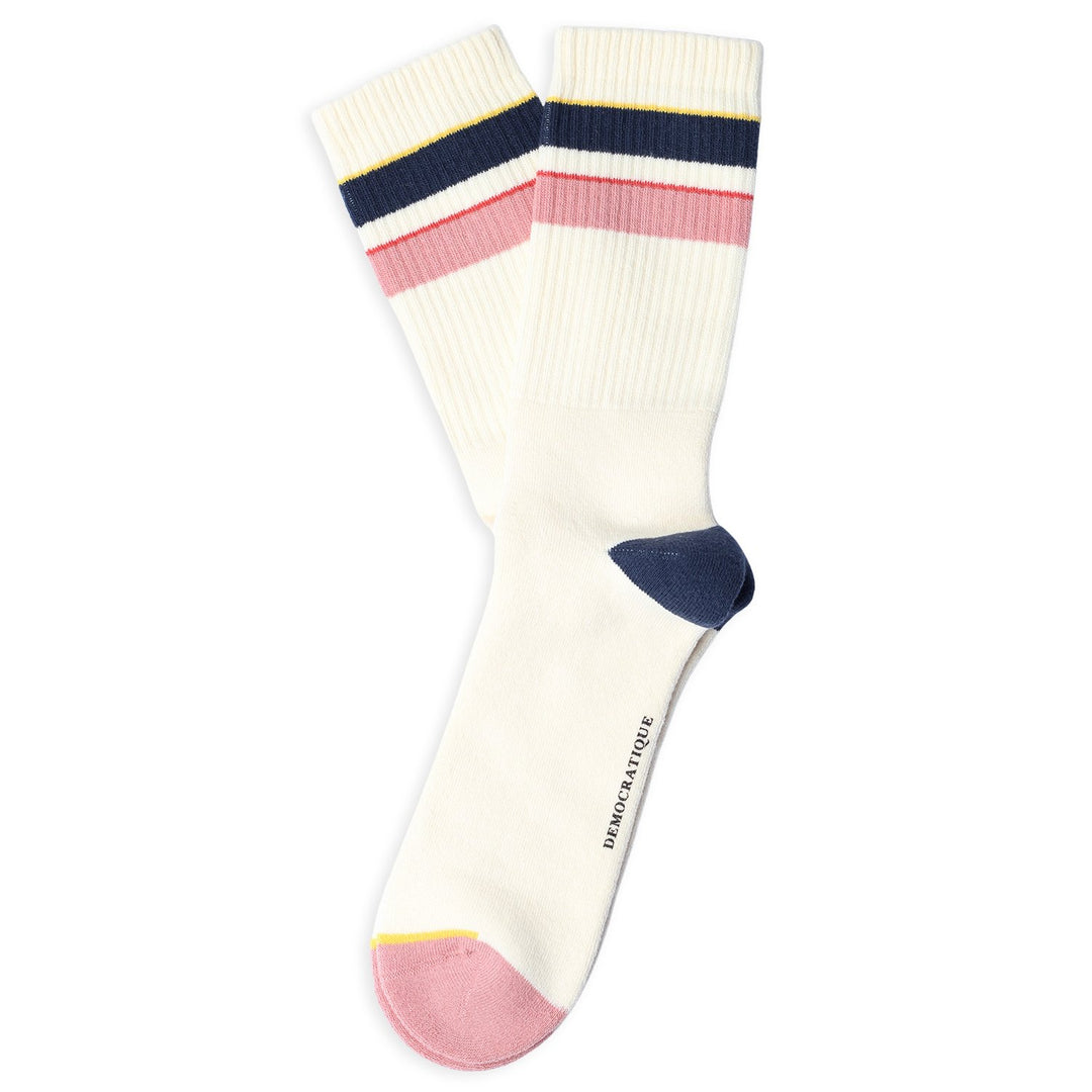 Athletique Classique Stripes+ Organic Cotton Off White / New Blue / Mellow Yellow / Coral Lipstick / Pale Pink - Democratique Socks