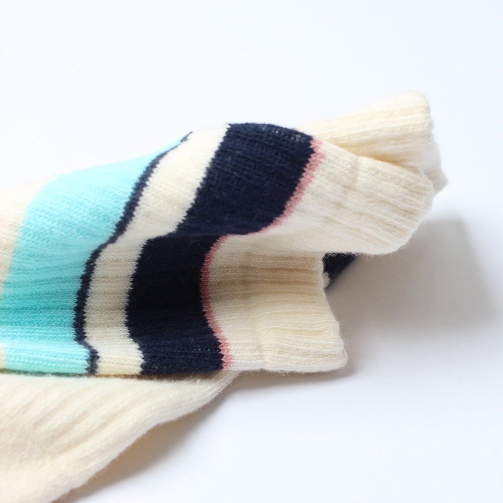 Athletique Classique Stripes+ Organic Cotton Off White / New Blue / Poolside Green / Pale Pink / Navy - Democratique Socks