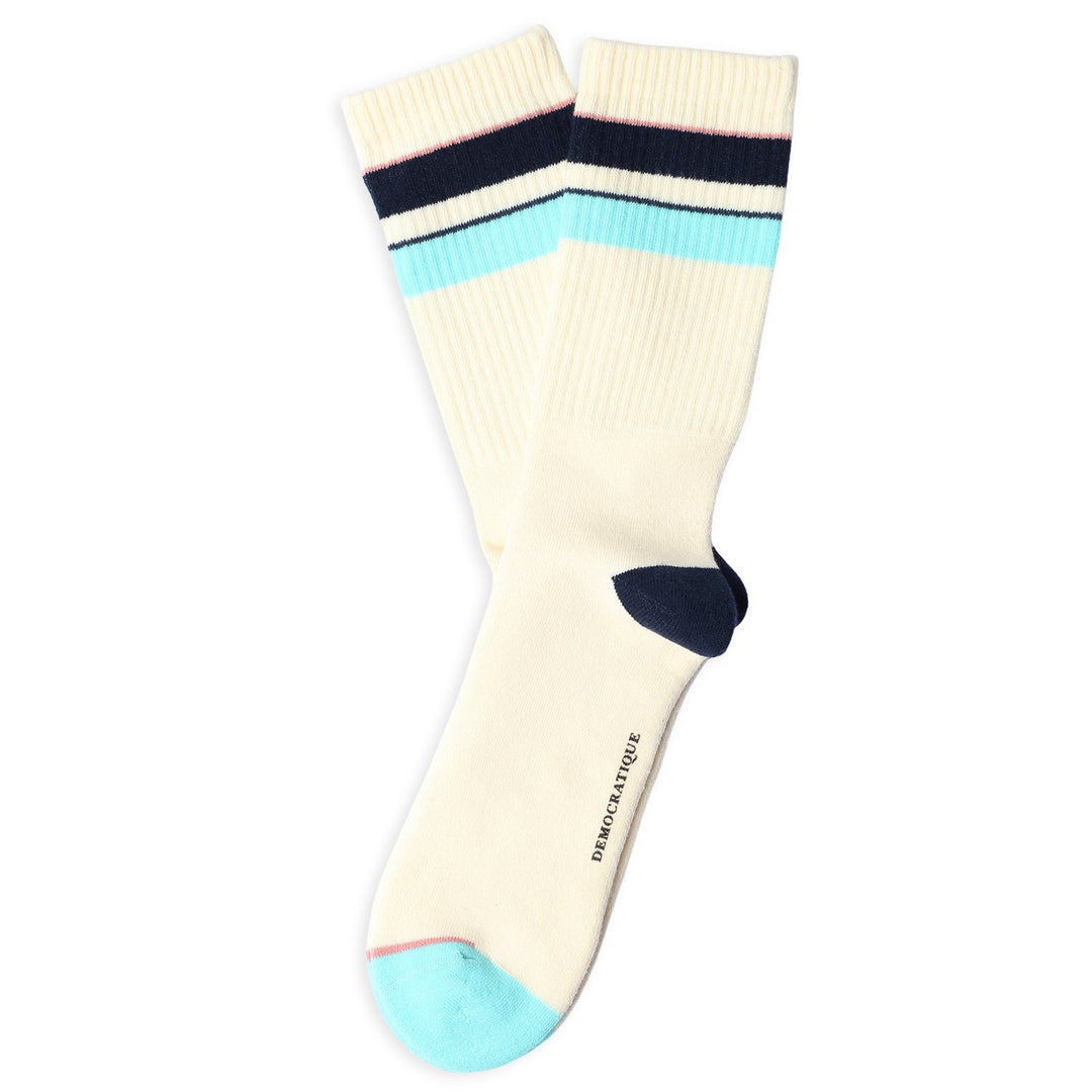 Athletique Classique Stripes+ Organic Cotton Off White / New Blue / Poolside Green / Pale Pink / Navy - Democratique Socks