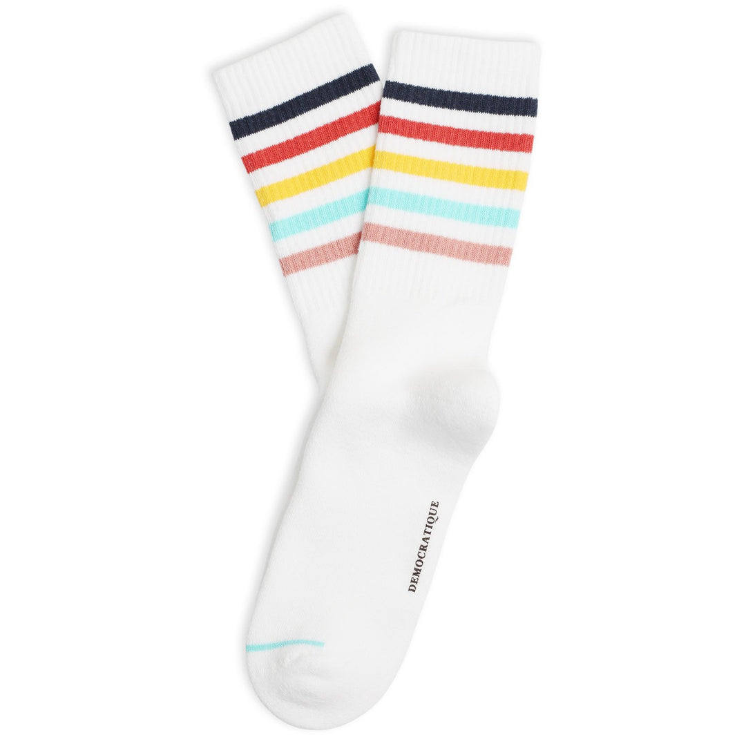 Athletique Classique Super Stripes Clear White / New Blue / Coral Lipstick / Mellow Yellow / Poolside Green / Pale Pink - Democratique Socks