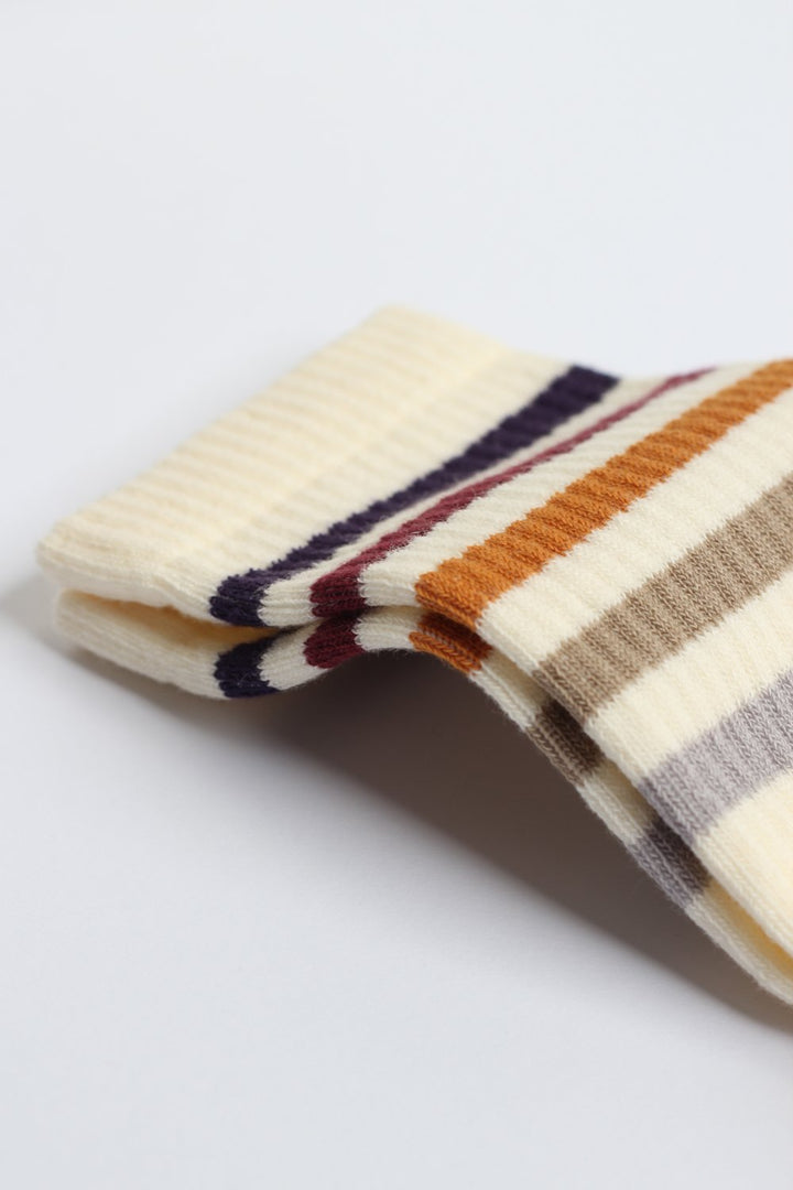 Athletique Classique Super Stripes Off White / Gribskov Plum / Red Wine / Honey / Khaki / Trord Grey - Democratique Socks