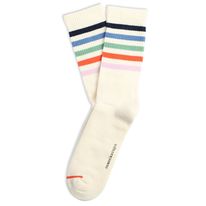 Athletique Classique Super Stripes Socks Off White / Navy / Cold Blue / Soft Green / Pumpkin / Cold Blossom - Democratique Socks
