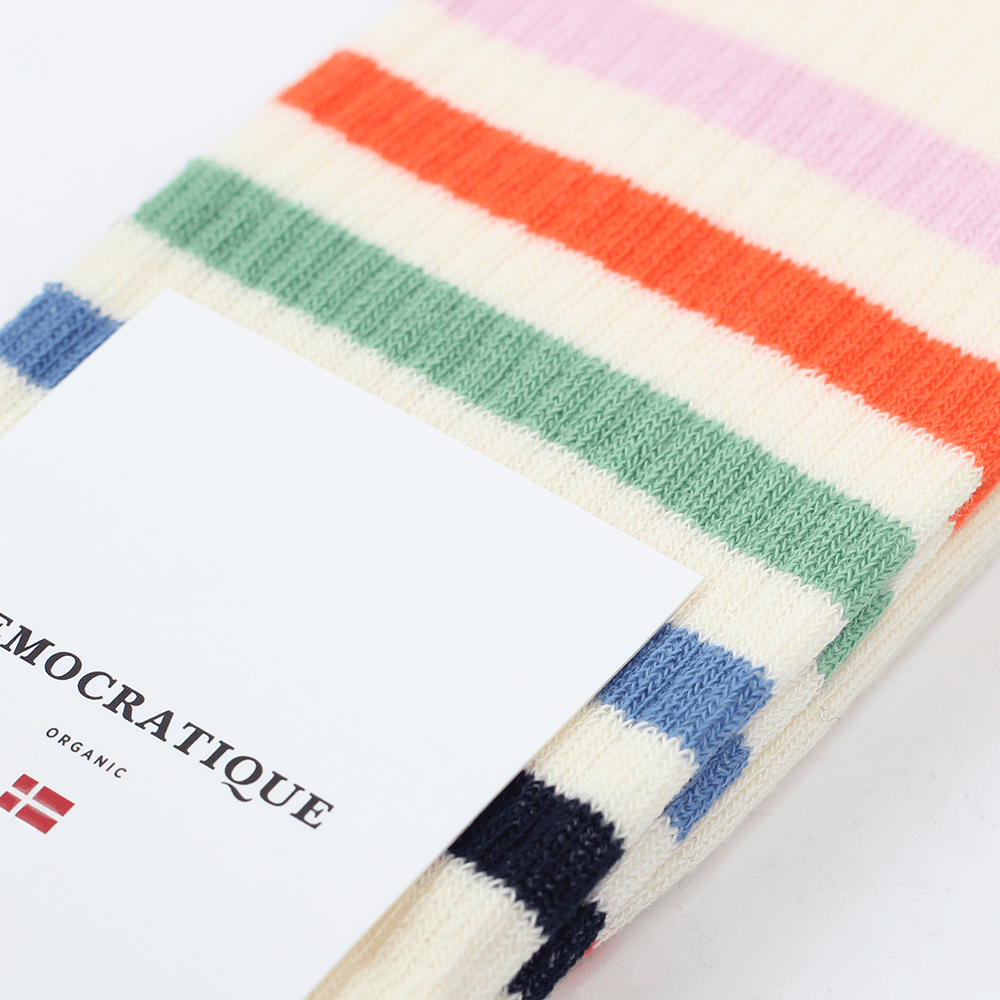 Athletique Classique Super Stripes Socks Off White / Navy / Cold Blue / Soft Green / Pumpkin / Cold Blossom - Democratique Socks