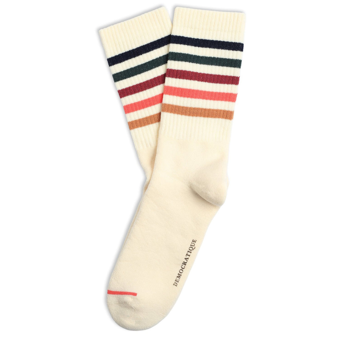 Athletique Classique Super Stripes Off White / Navy / Dyrehaven Rust / Forrest Green / Watermelon / Folehaven Apricot - Democratique Socks