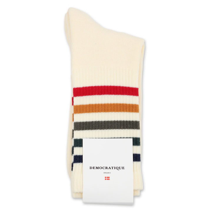 Athletique Classique Super Stripes Organic Cotton Off White / Navy / Forrest Green / Army / Honey / Mailbox Red - Democratique Socks