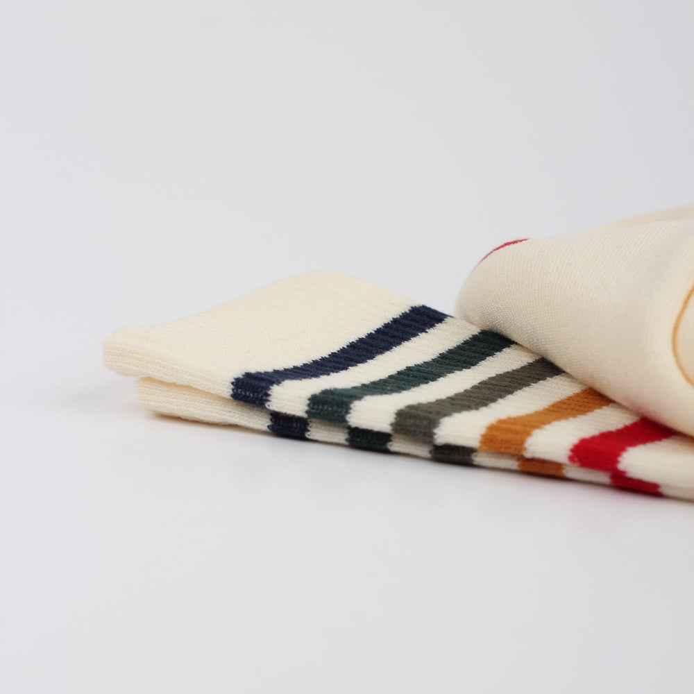 Athletique Classique Super Stripes Organic Cotton Off White / Navy / Forrest Green / Army / Honey / Mailbox Red - Democratique Socks
