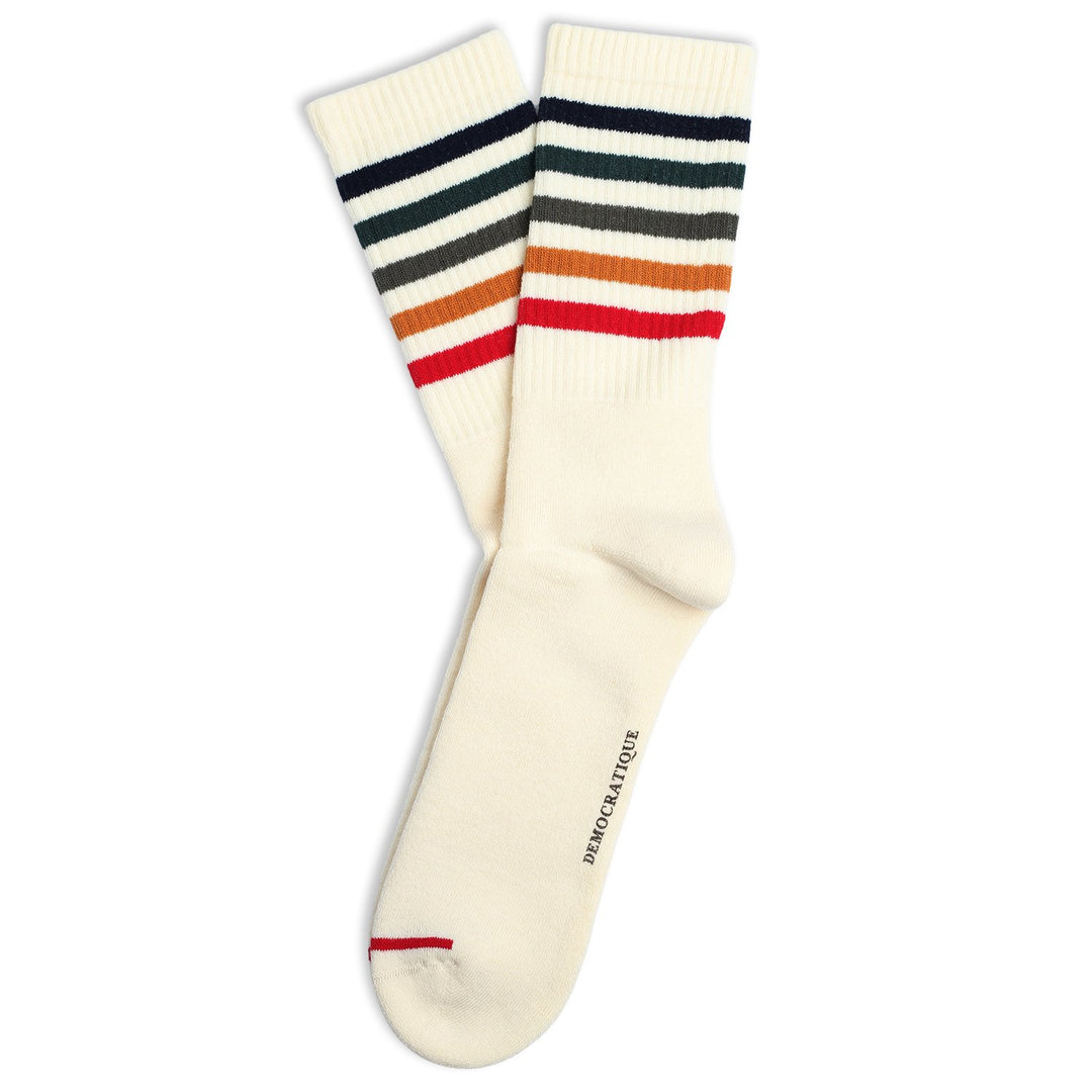 Athletique Classique Super Stripes Organic Cotton Off White / Navy / Forrest Green / Army / Honey / Mailbox Red - Democratique Socks