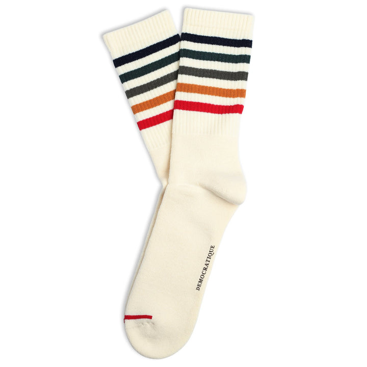 Athletique Classique Super Stripes Organic Cotton Off White / Navy / Forrest Green / Army / Honey / Mailbox Red - Democratique Socks