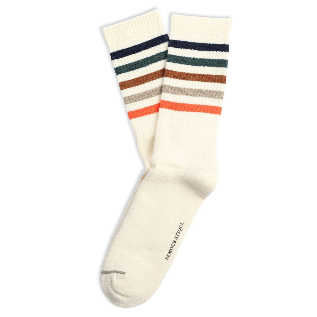 Athletique Classique Super Stripes Socks Off White / Navy / Forrest Green / Hot Nutshell / Khaki / Pumpkin - Democratique Socks
