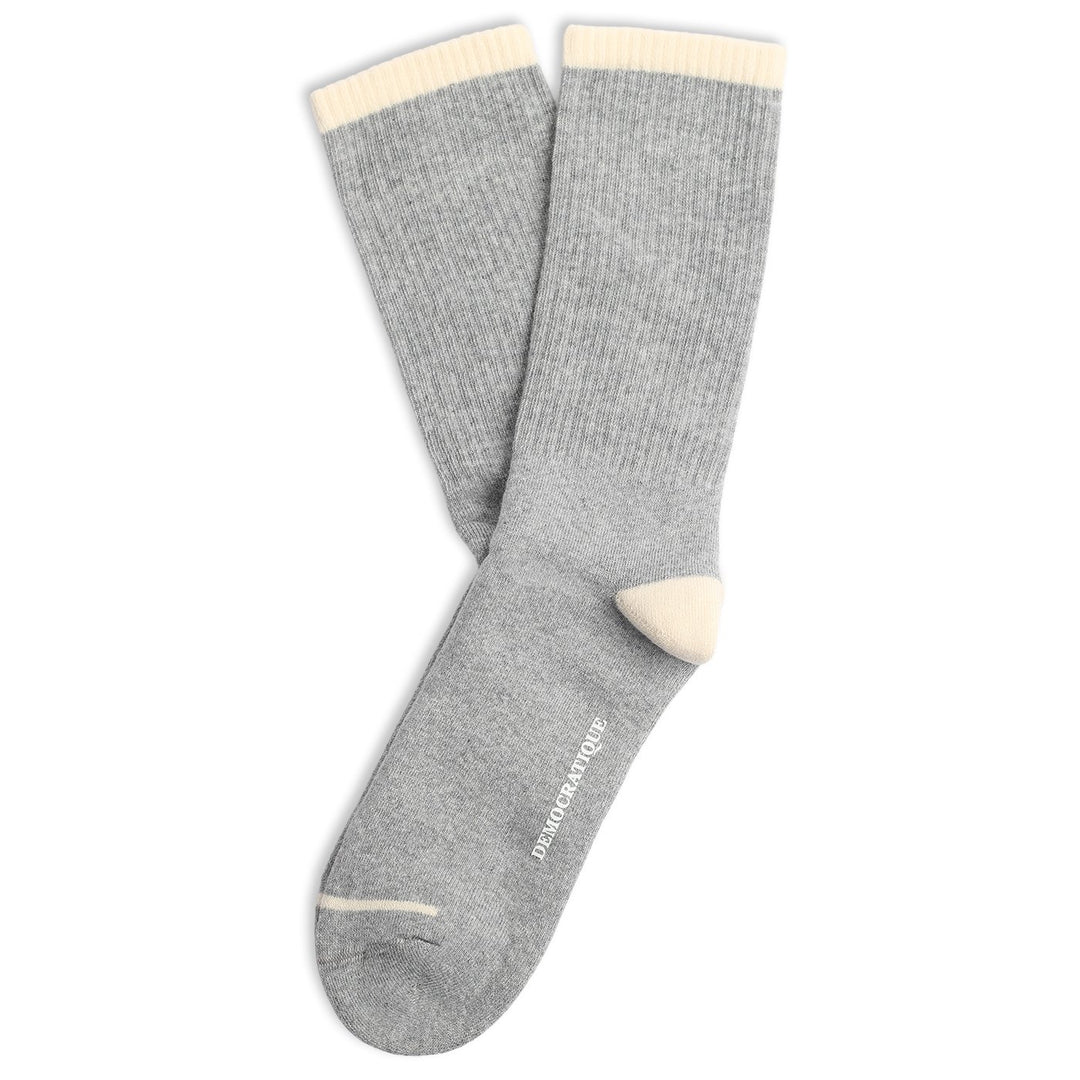 Athletique Classique 80s Rib Socks Light Grey Melange / Off White - Democratique Socks