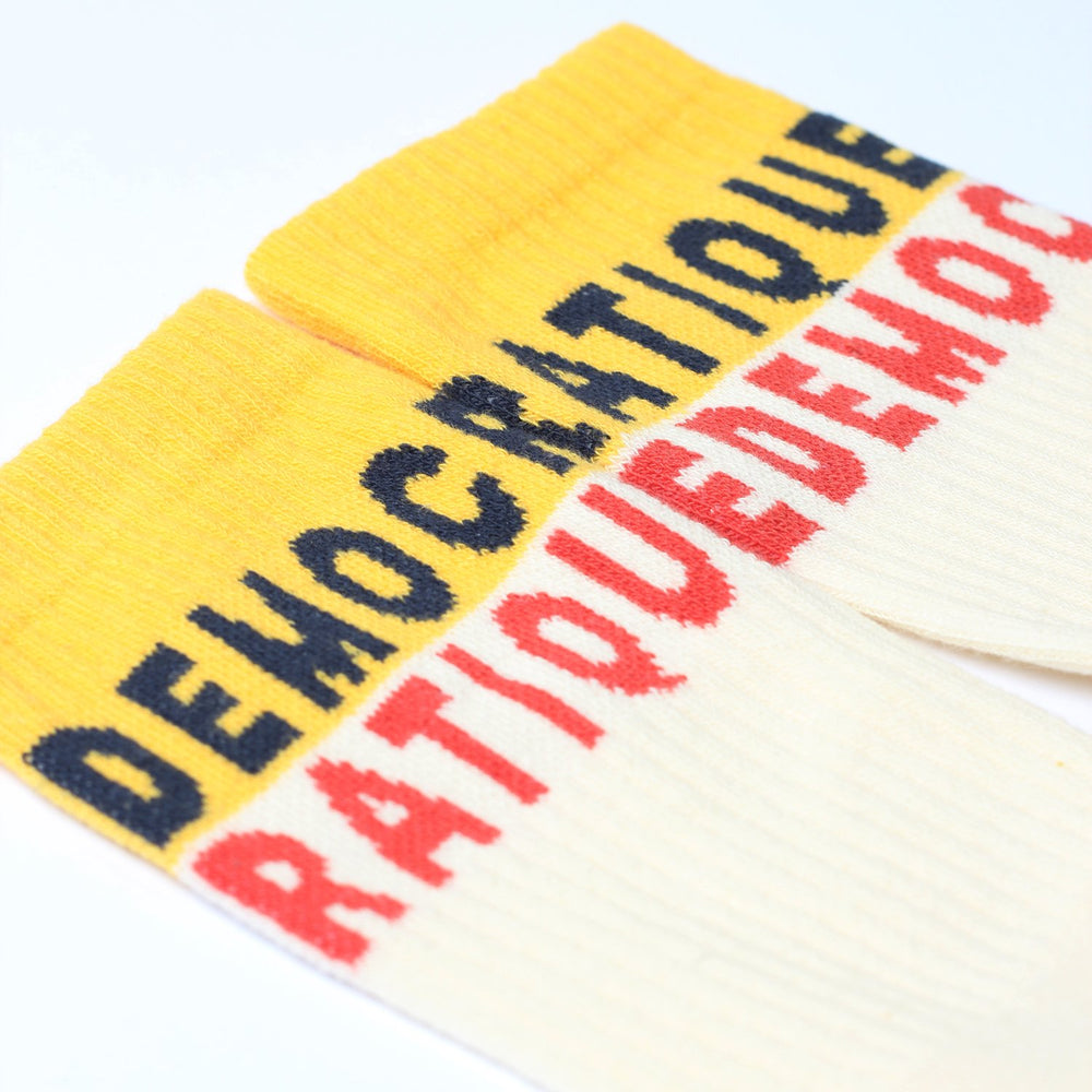 Athletique Classique Bold Off White / New Blue / Mellow Yellow / Coral Lipstick - Democratique Socks