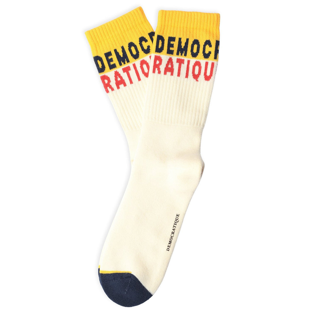 Athletique Classique Bold Off White / New Blue / Mellow Yellow / Coral Lipstick - Democratique Socks