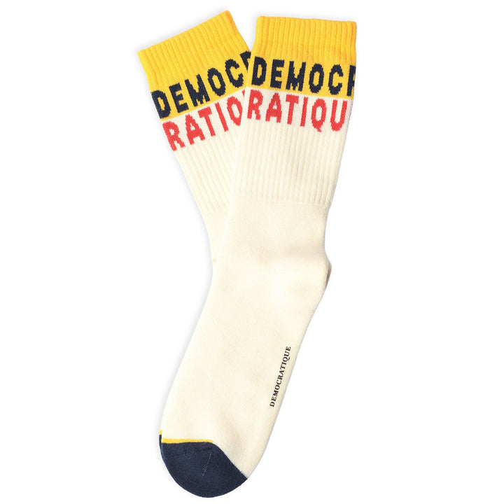 Athletique Classique Bold Off White / New Blue / Mellow Yellow / Coral Lipstick - Democratique Socks
