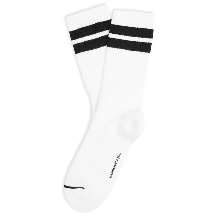 6-pack Athletique Classique Clean Stripes Organic Cotton Clear White / Black - Democratique Socks