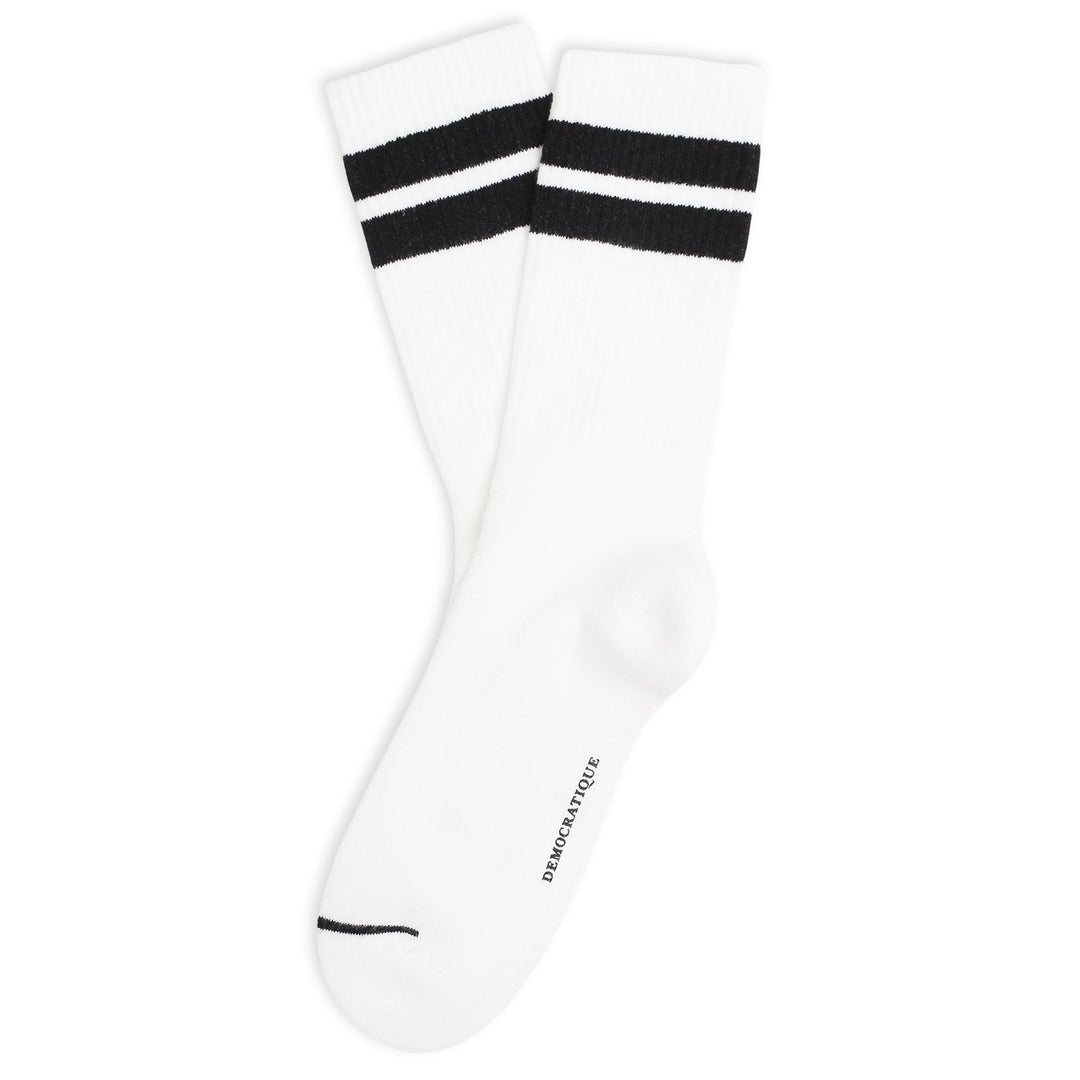 Athletique Classique Clean Stripes Organic Cotton Clear White / Black - Democratique Socks