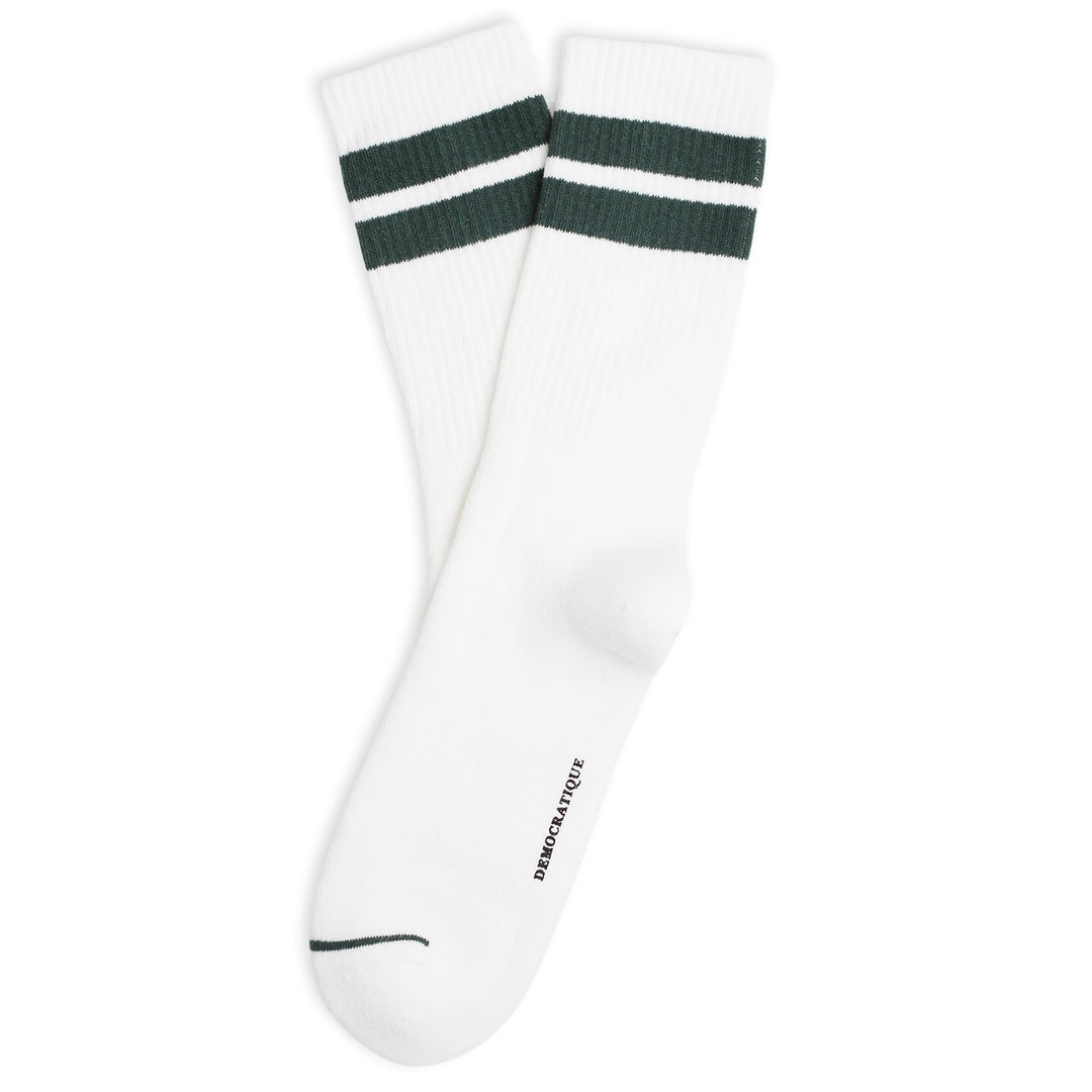 Athletique Classique Clean Stripes Organic Cotton Clear White / Forrest Green - Democratique Socks