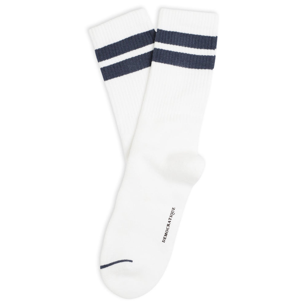 Athletique Classique Clean Stripes Organic Cotton Clear White / New Blue - Democratique Socks