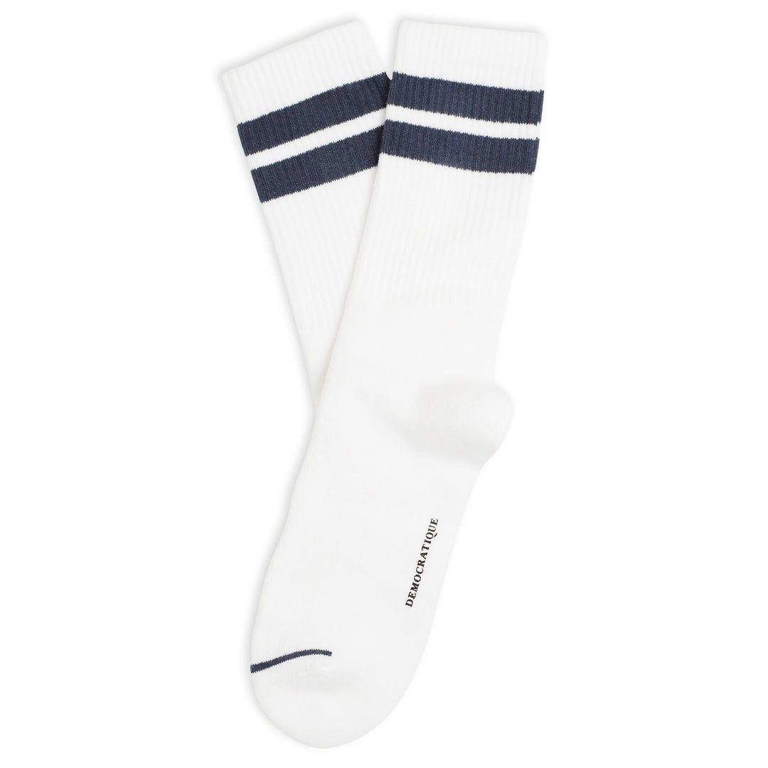 Athletique Classique Clean Stripes Organic Cotton Clear White / New Blue - Democratique Socks