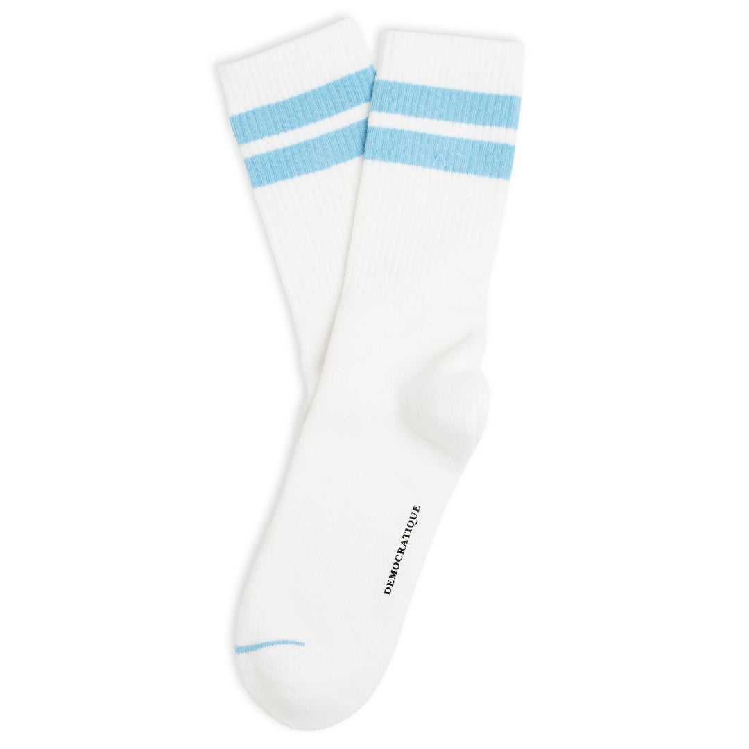 Athletique Classique Clean Stripes Organic Cotton Clear White / Palm Springs Blue - Democratique Socks