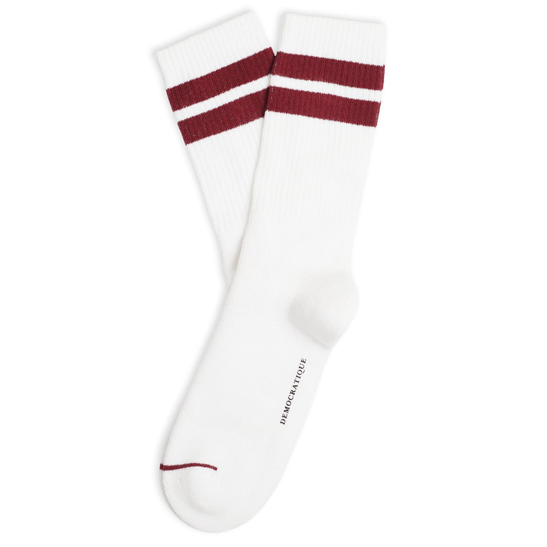 Athletique Classique Clean Stripes Organic Cotton Clear White / Red Wine - Democratique Socks