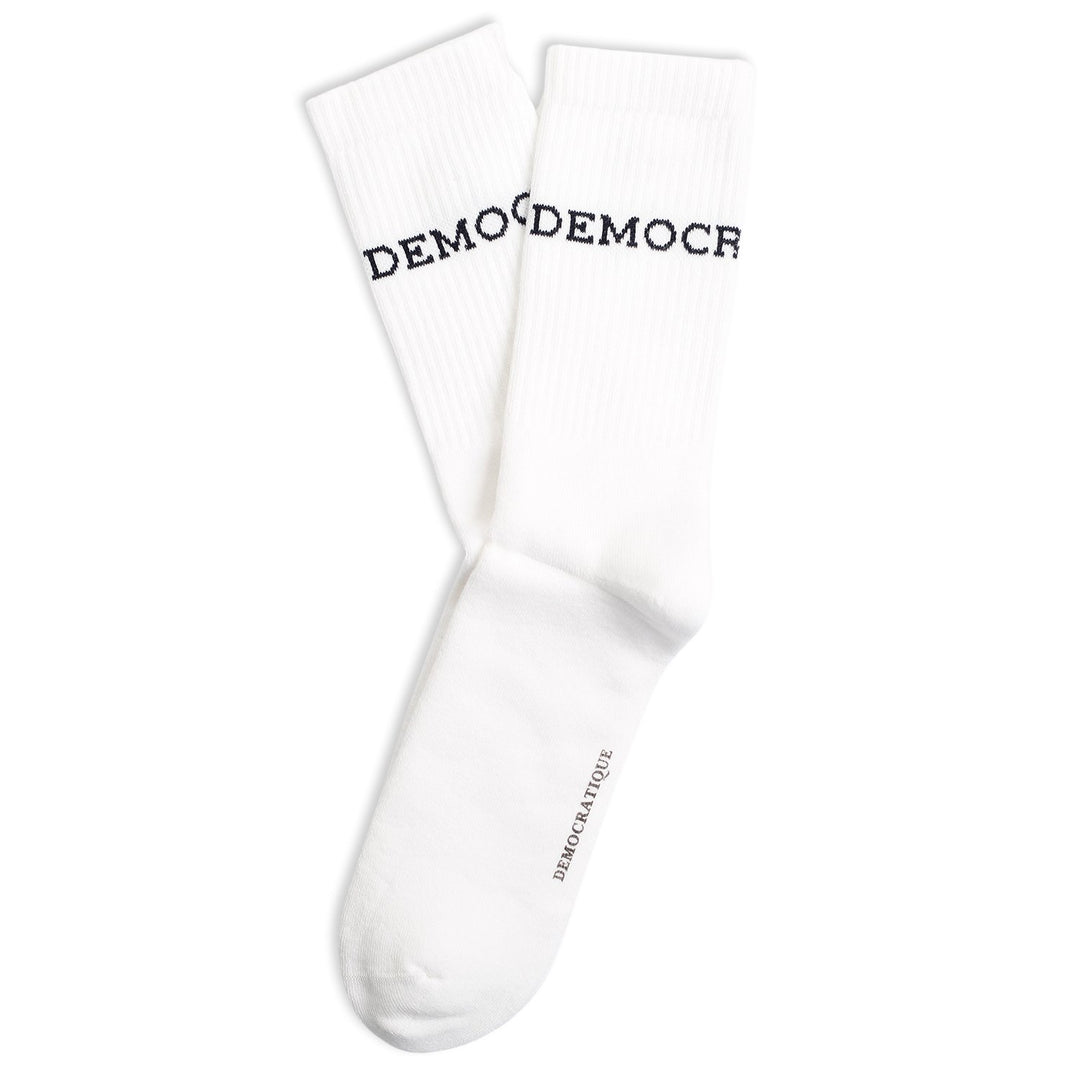 Athletique Classique Logo Socks Clear White / Navy - Democratique Socks