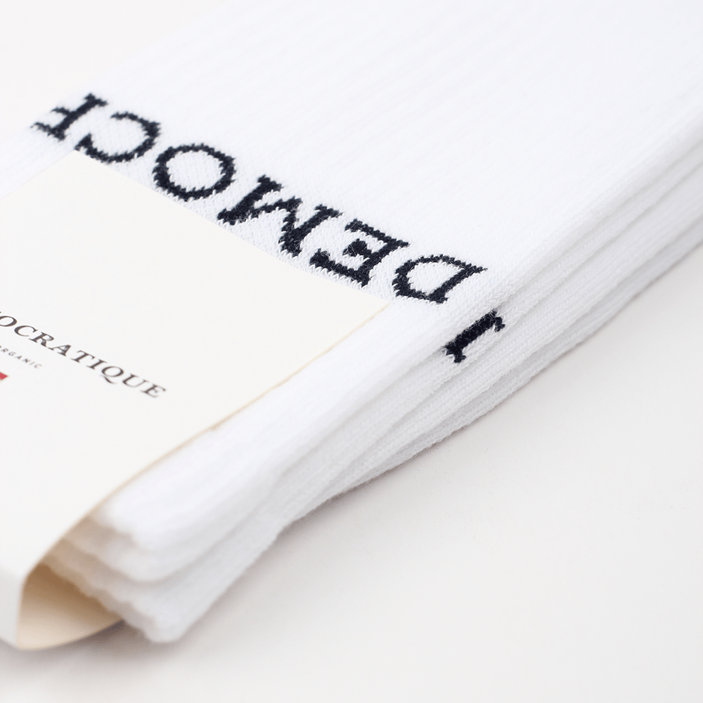 Athletique Classique Logo Socks Clear White / Navy - Democratique Socks