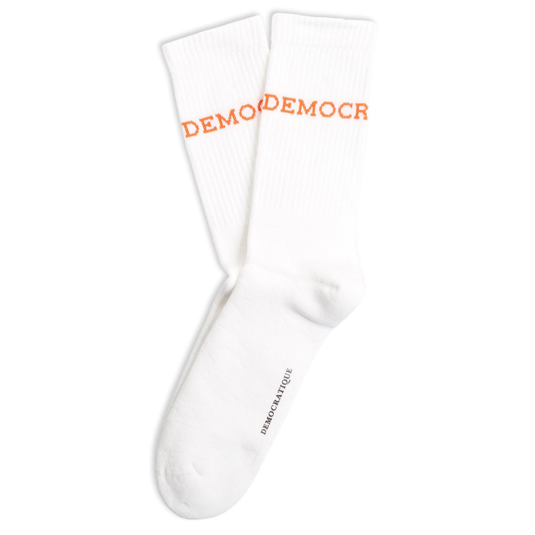 Athletique Classique Logo Socks Clear White / Pumpkin Orange - Democratique Socks