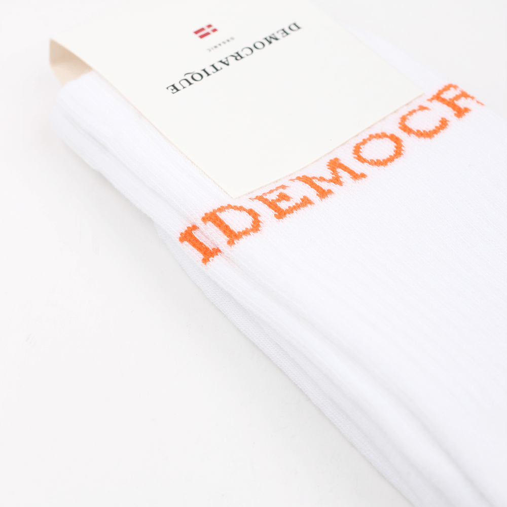 Athletique Classique Logo Socks Clear White / Pumpkin Orange - Democratique Socks