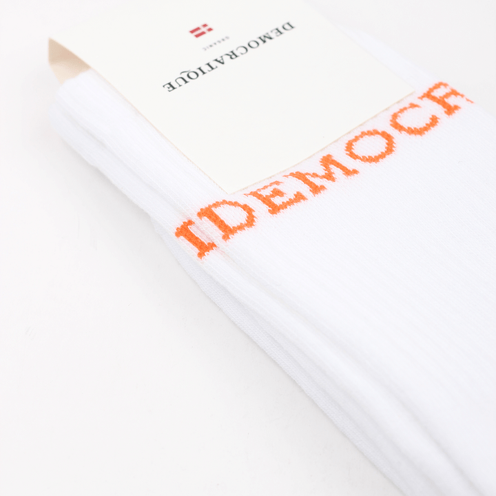 Athletique Classique Logo Socks Clear White / Pumpkin Orange - Democratique Socks