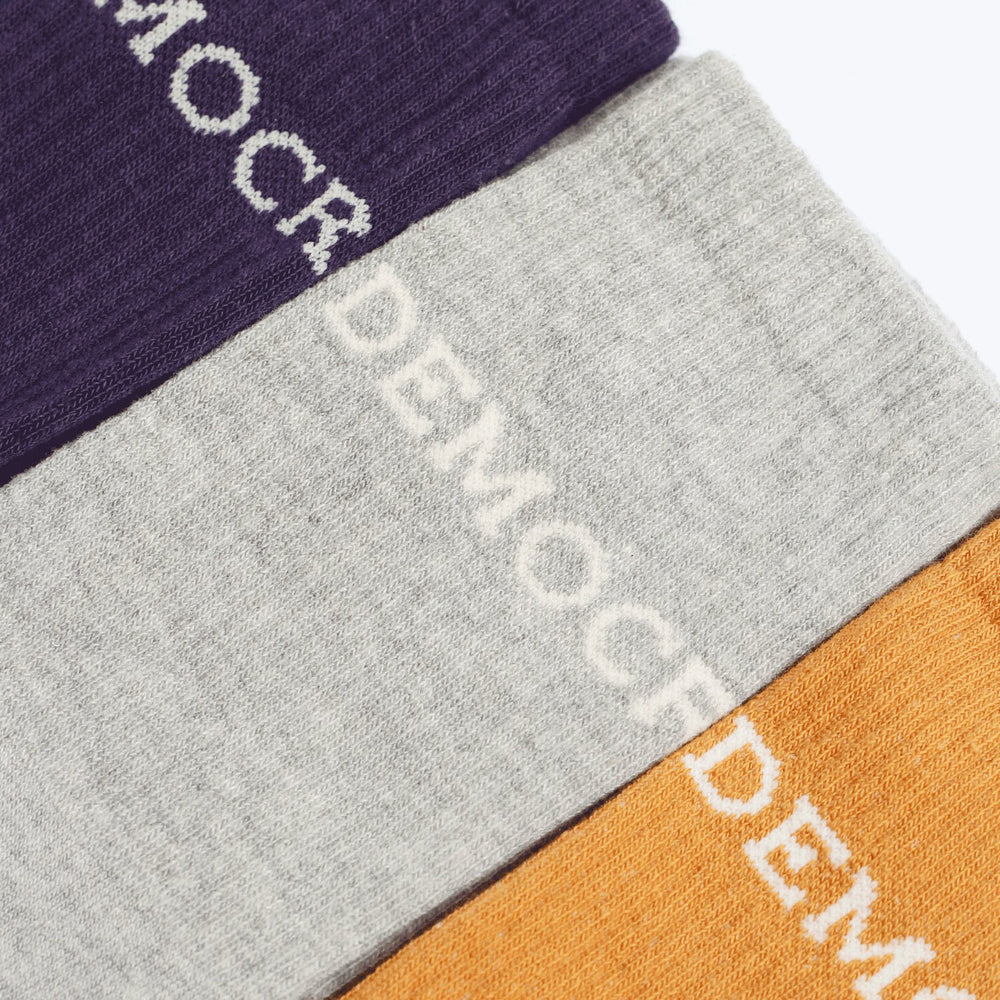 3-pack Athletique Classique Logo Socks Honey / Gribskov Plum / Light Grey Melange - Democratique Socks