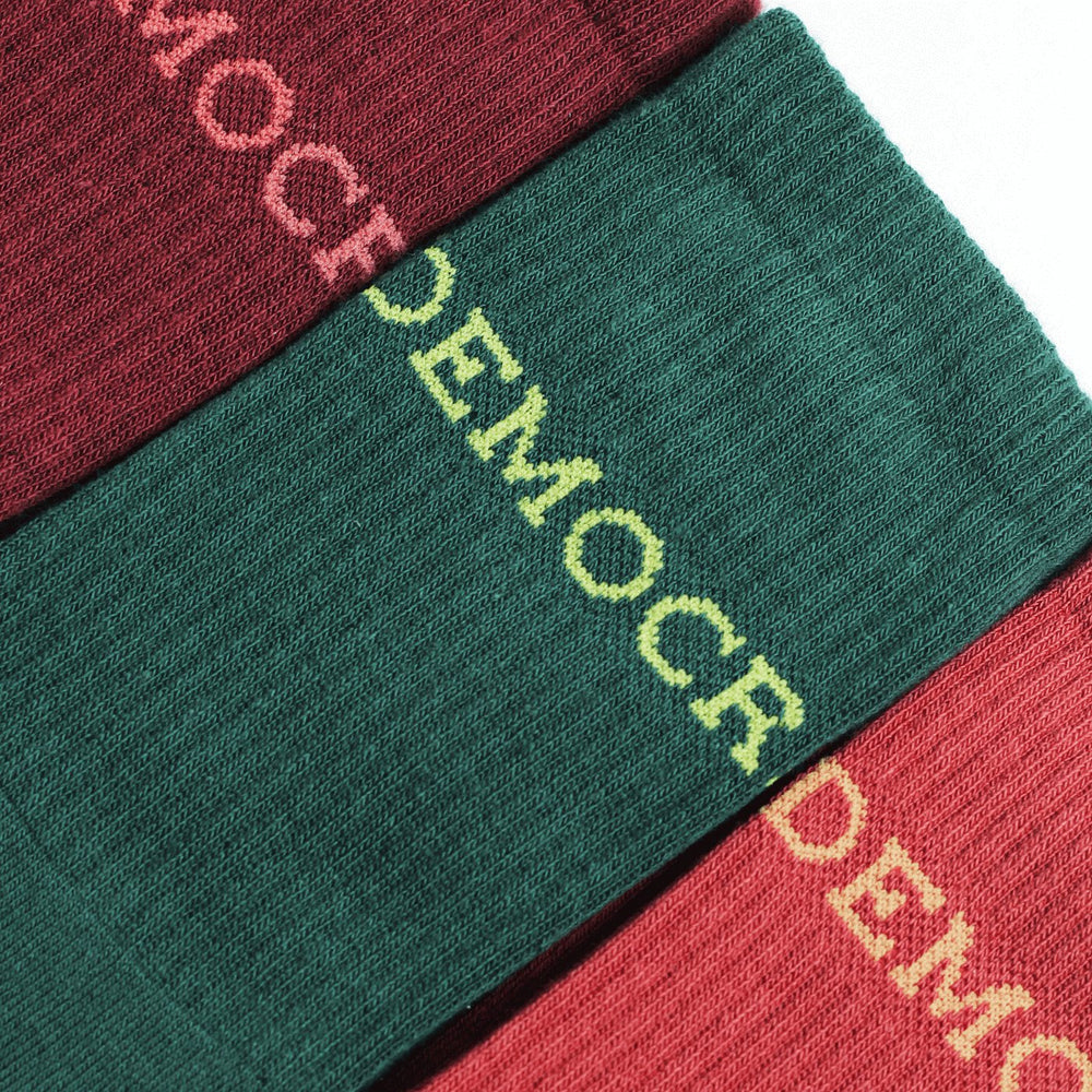 3-pack Athletique Classique Logo Socks Red Wine / Dyrehaven Rust / Forest Green - Democratique Socks
