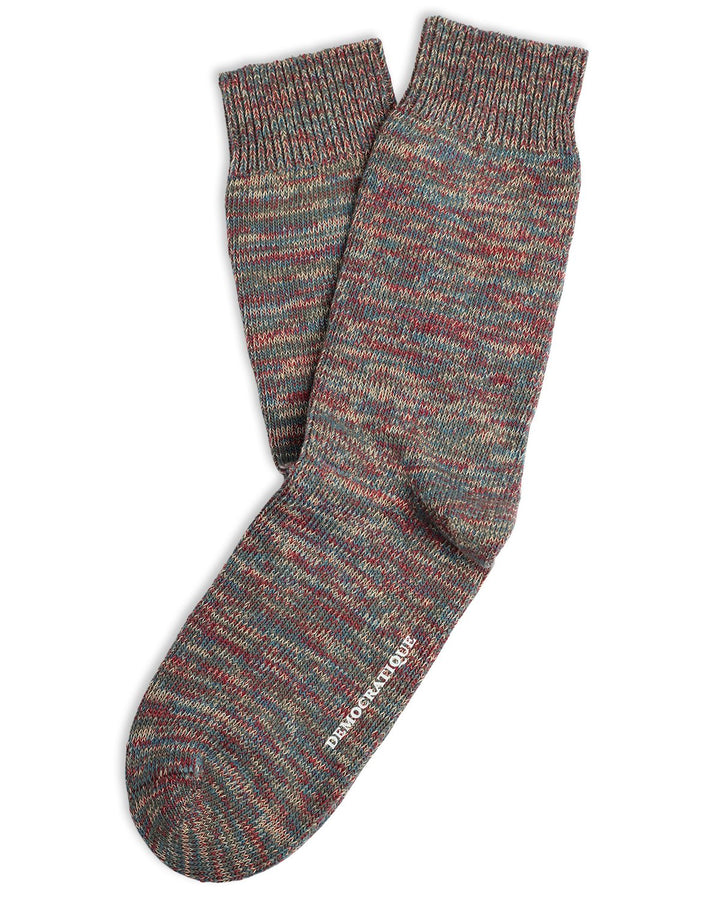 Democratique Socks Relax Chunky Flat Knit Supermelange Organic Cotton Army / Petroleum / Light Rosso / Light Orange - Democratique Socks