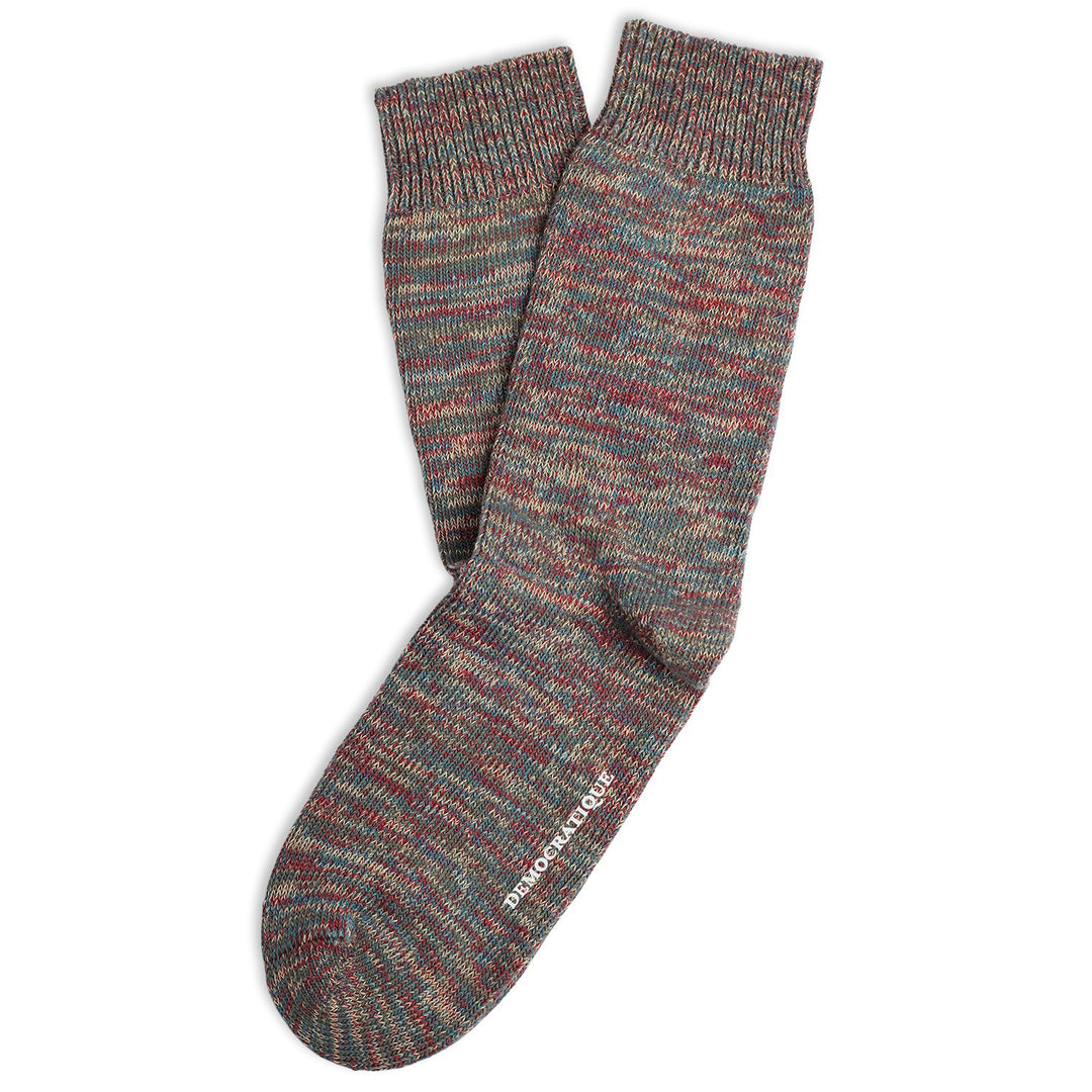 Relax Chunky Flat Knit Supermelange Socks Army / Petroleum / Light Rosso / Light Orange - Democratique Socks