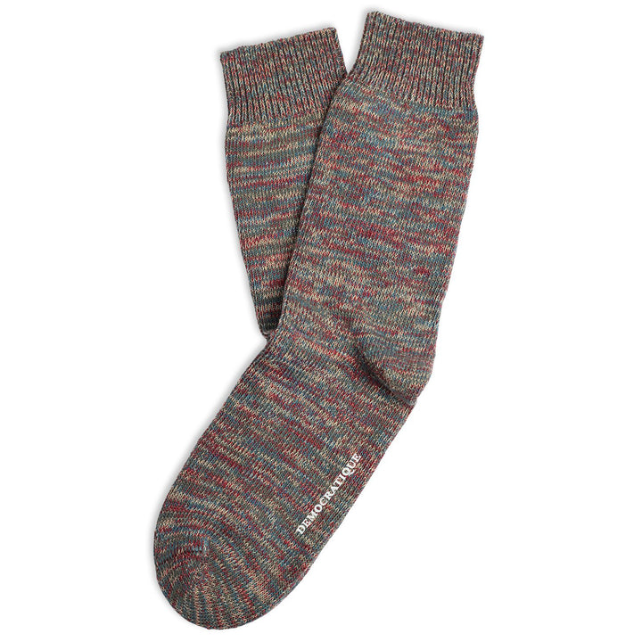 Relax Chunky Flat Knit Supermelange Socks Army / Petroleum / Light Rosso / Light Orange - Democratique Socks