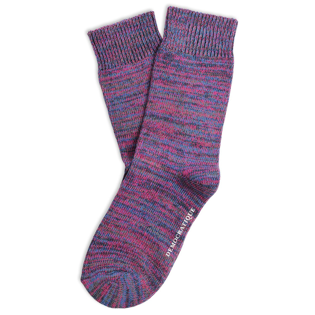 Relax Chunky Flat Knit Supermelange Socks Adams Blue / Purplish Pink / Navy / Warm Grey - Democratique Socks