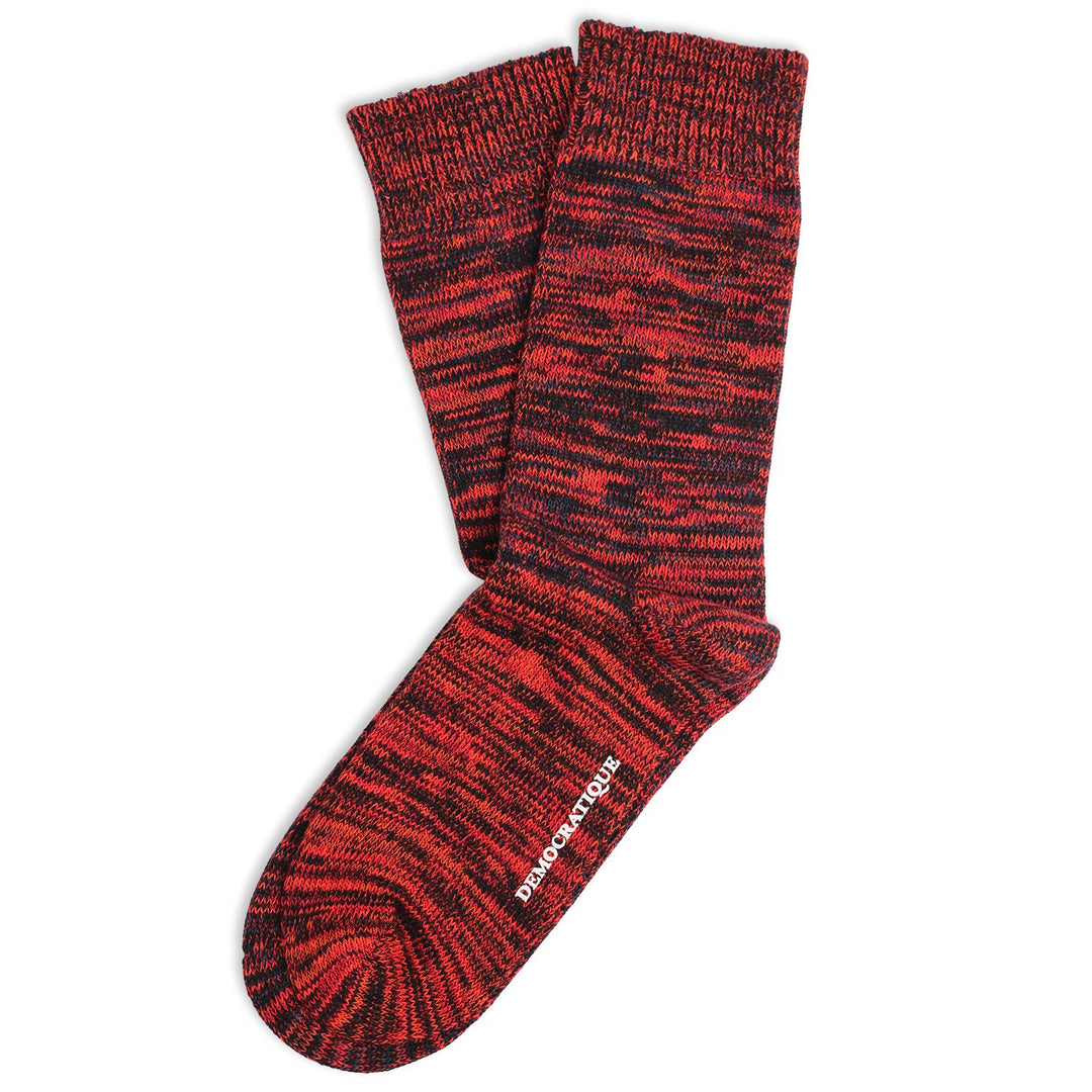 Democratique Socks Relax Chunky Flat Knit Supermelange Organic Cotton Black / Heavy Emerald / New Red / Okker Orange - Democratique Socks