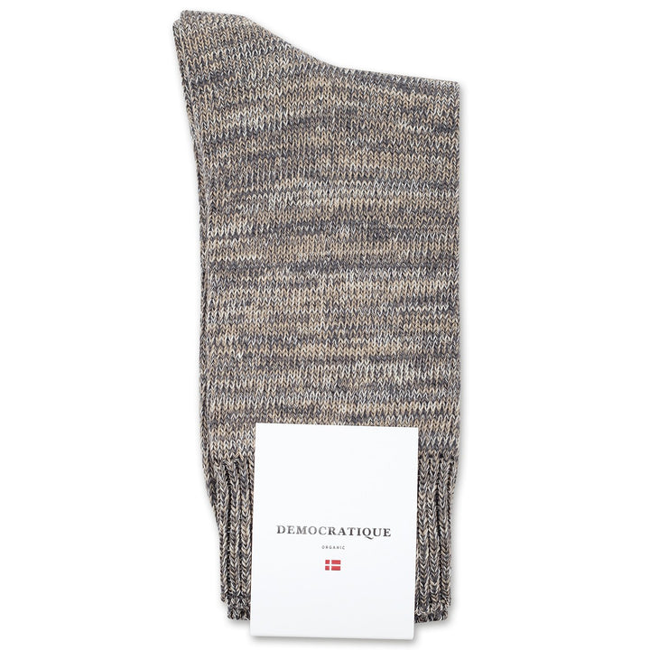 Relax Chunky Flat Knit Supermelange Socks Charcoal / Khaki / Off White - Democratique Socks