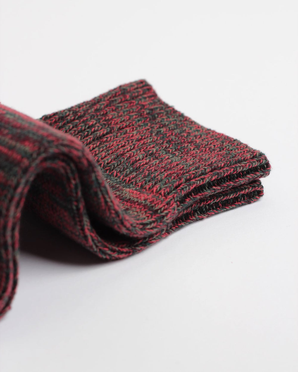 Democratique Socks Relax Chunky Flat Knit Supermelange Organic Cotton Forrest Green / Light Rosso / Heavy Rosso / Army - Democratique Socks