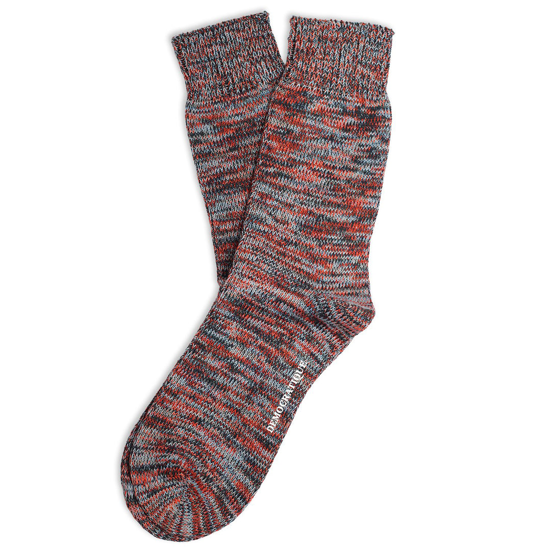Relax Chunky Flat Knit Supermelange Socks Forrest Green / Okker Orange / Stone / Navy / Palm Springs Blue - Democratique Socks