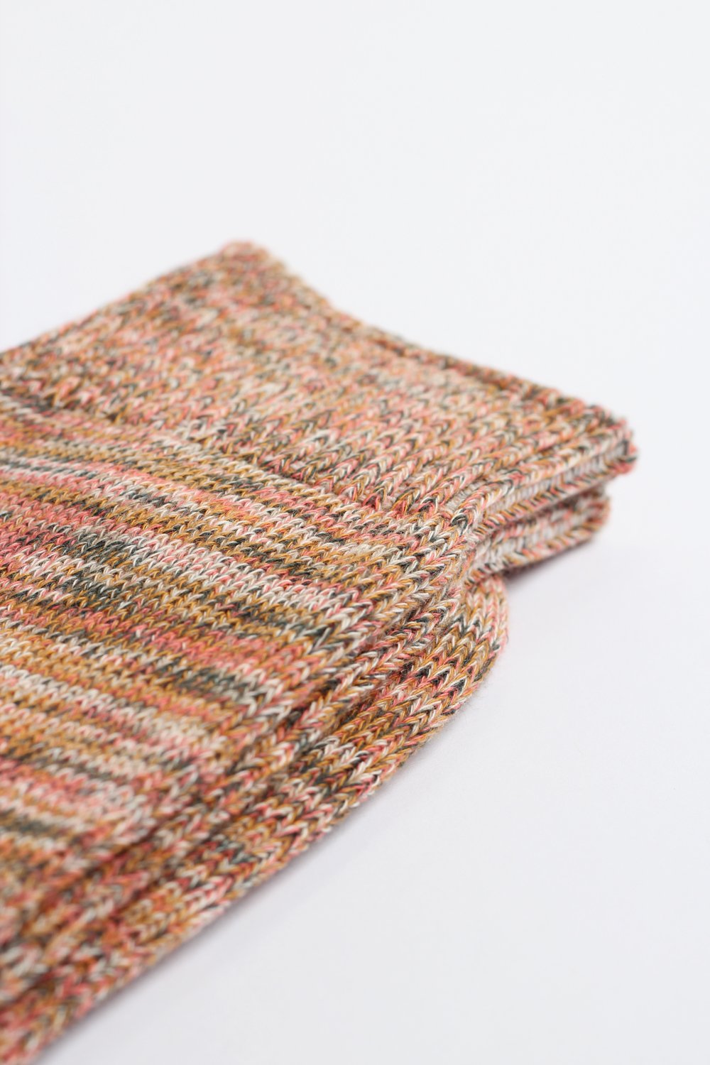 Relax Chunky Flat Knit Supermelange Honey / Watermelon / Forrest Green / Khaki / Off White - Democratique Socks