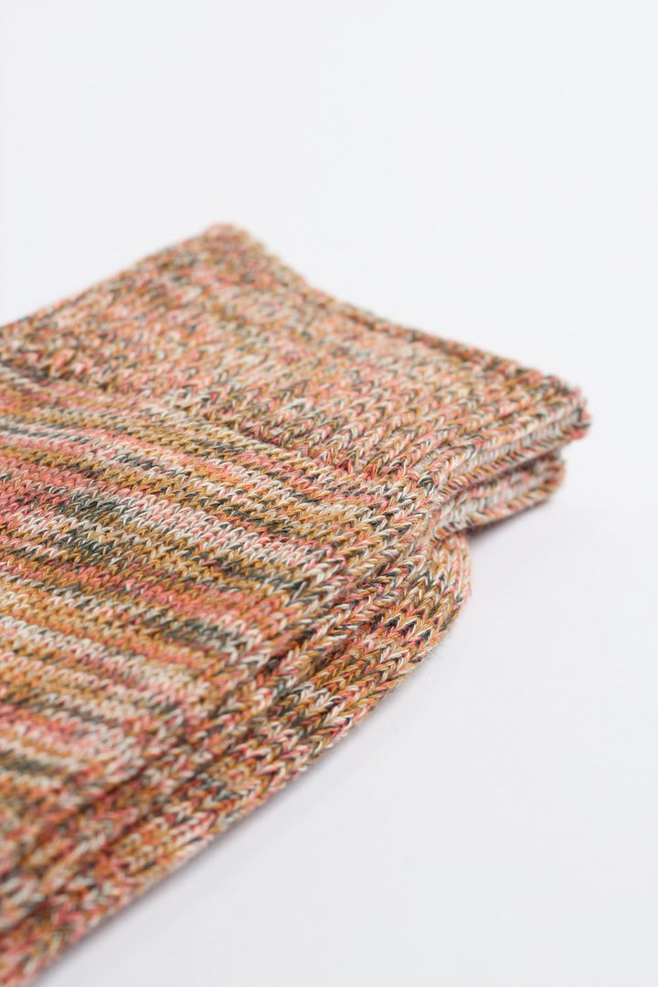 Relax Chunky Flat Knit Supermelange Honey / Watermelon / Forrest Green / Khaki / Off White - Democratique Socks