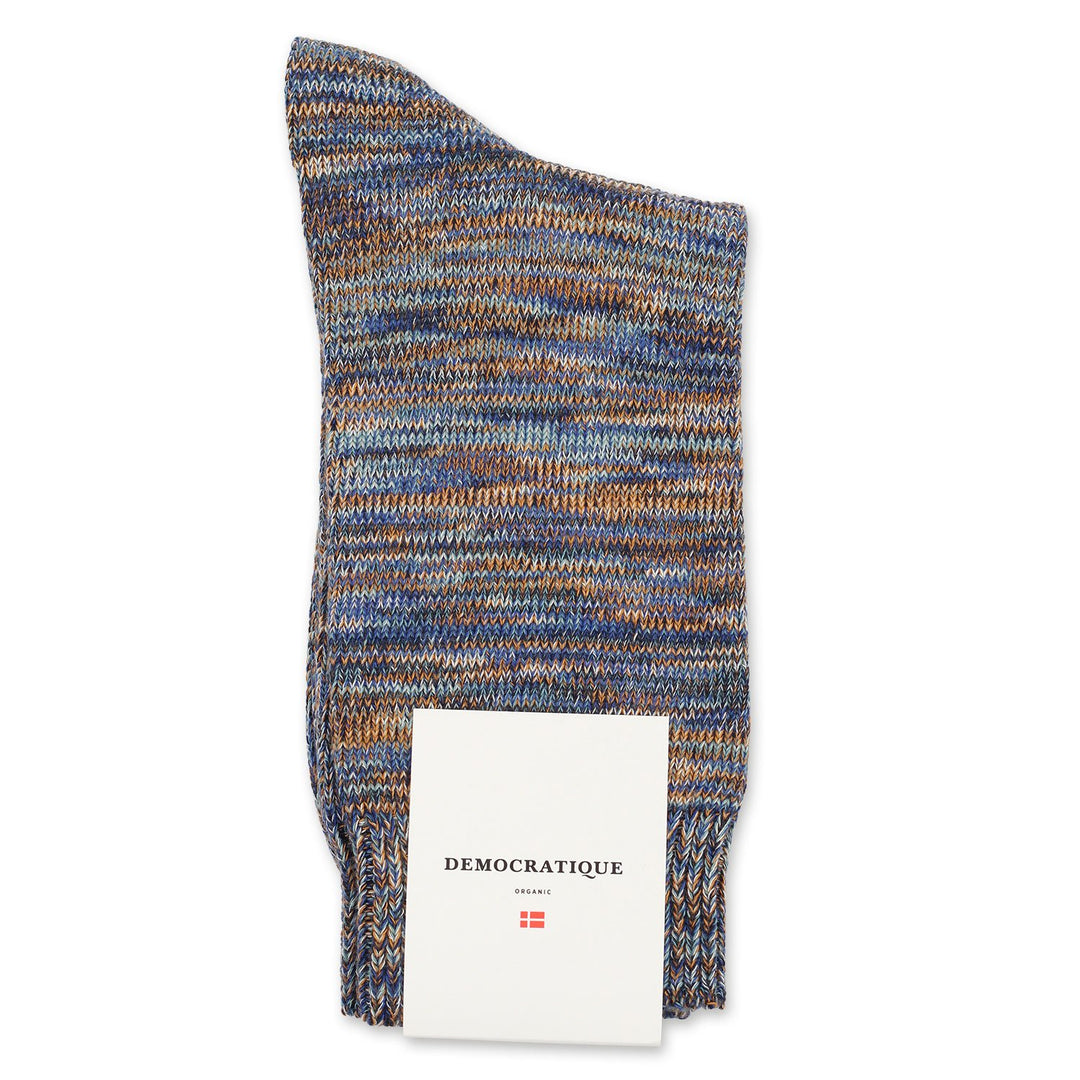 Democratique Socks Relax Chunky Flat Knit Supermelange Organic Cotton Irr / Honey / Cobalt Blue / Navy / Off White - Democratique Socks