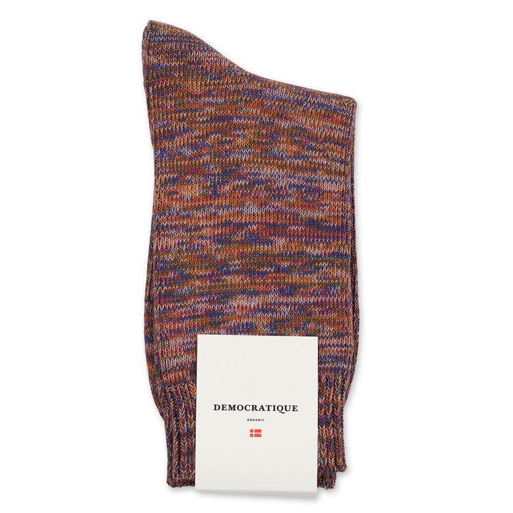 Democratique Socks Relax Chunky Flat Knit Supermelange Organic Cotton Light Purple / Light Rosso / Honey / Cobalt Blue / Army - Democratique Socks