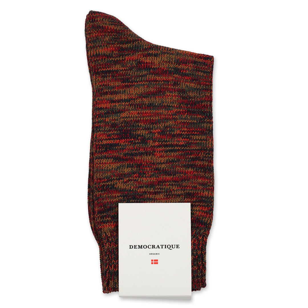 Democratique Socks Relax Chunky Flat Knit Supermelange Organic Cotton Mailbox Red / Navy / Forrest Green / Army / Honey - Democratique Socks